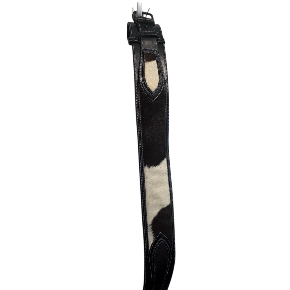 Black and White Patterned Natural Cowhide Belt